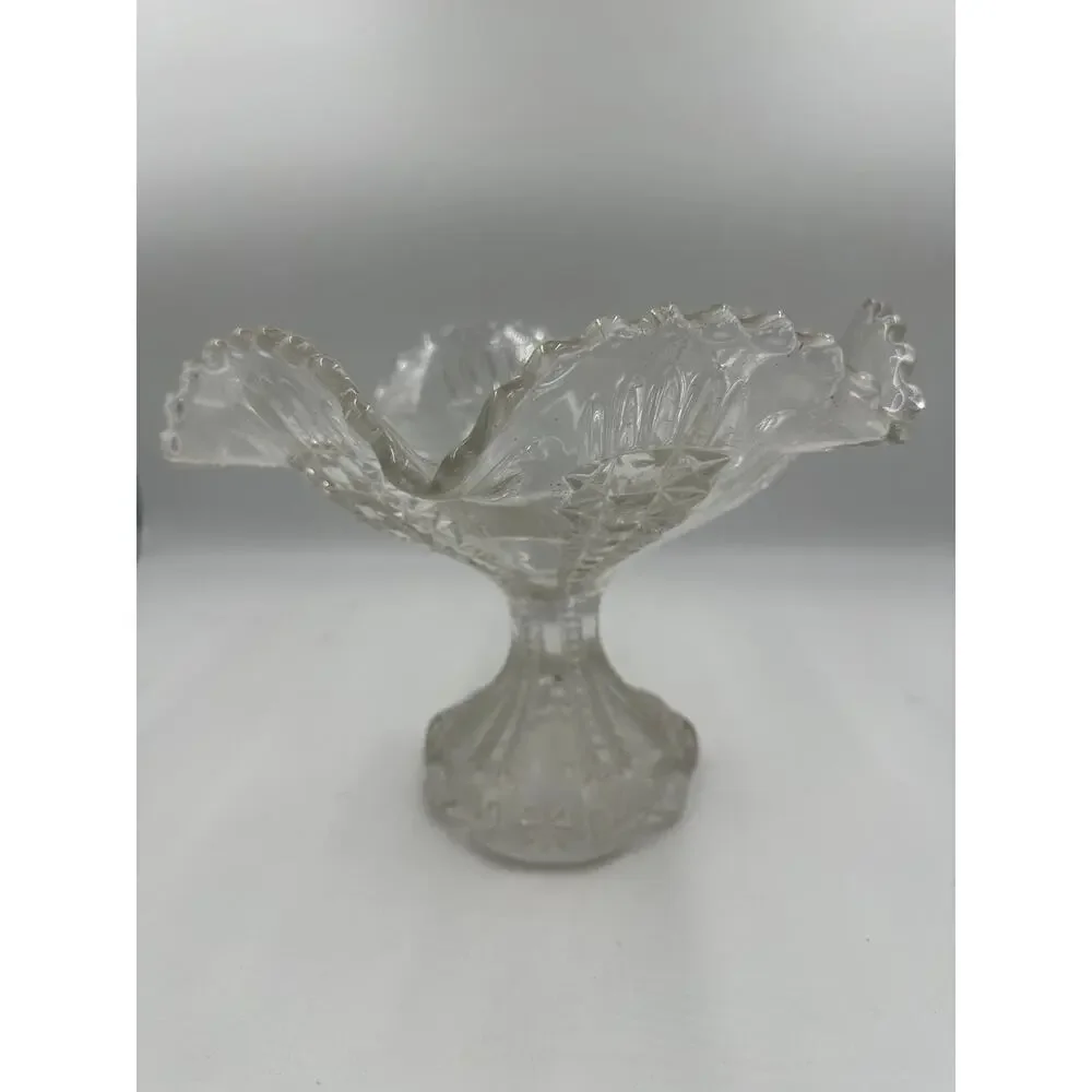 Panelled Thistle Tall Compote Cut Glass Dish 8 inch
